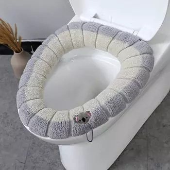 1PC Bathroom Toilet Seat Cover Mat Washable Warmer Bathroom Toilet Cushion With Handle Thicker Soft Knitting Closestool Pad