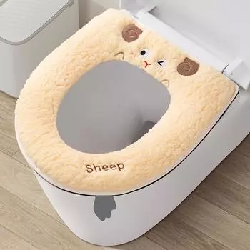 1Pc Bathroom Toilet Seat Cover Zipper Universal Plush Toilet Cushion Household Warm Soft Thick Toilet Seat Cover Winter WC Mat