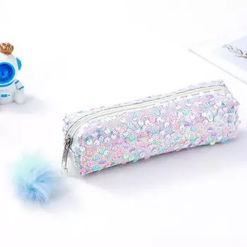 1Pc Beautiful Shiny Sequin Pencil Case for Office Stationery Storage Bag Desk Organizer Pen Pouch Cute School Supplies Portable