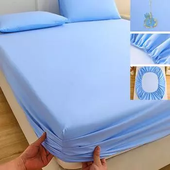 1PC Bedspread Solid Color Non-slip Breathable Bedroom Necessities High Elastic Waterproof Mattress Soft & Comfortable 0.9*2.0M небесно-голубой