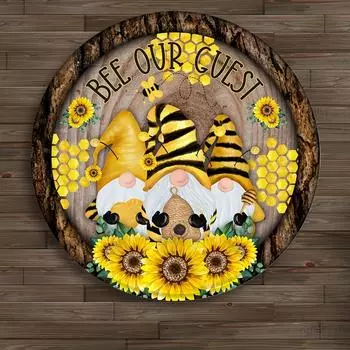 1 шт., Знак «Пчела — наш гость», Знак на пчелиную тематику, Металлический знак с венком, Усиление венка, (8x8 дюймов/20смx20см), Декор стен, Декор для дома чёрный