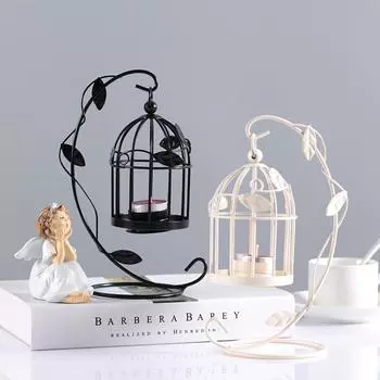 1pc birdcage candle holder, vintage hollow decorative birdcage decoration lantern hanging candle holder home wedding centerpiece чёрный