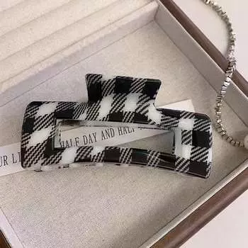 1pc black and white checkerboard square grip clip, large back of head plate hair shark clip,