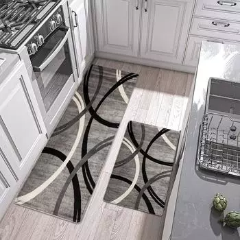 1PC, black and white creative line bedroom living room door carpet mat, waterproof anti-skid kitchen bathroom bathroom floor mat 400MMx600MM темно серый