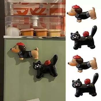 1PC Black Apple Kitten Funny Puppy Magnetic Stickers Cartoon 3D Creative Dachshund Ins Fridge Stickers Multi Style