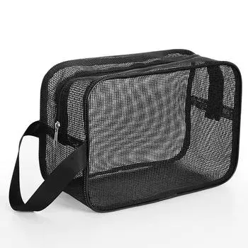 1PC Black Transparent Mesh Cosmetic Bag Handbag Storage Large Capacity Storage Mesh Wash Bag Travel Set Cosmetic Bag чёрный