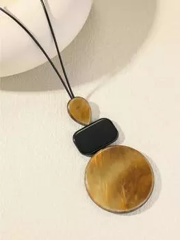 1pc Bohemian Style Long Pendant Necklace Women, Retro Minimalist Geometric Pendant Sweater Chain Accessory