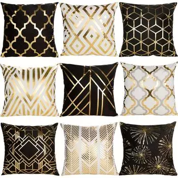 1 шт., Бохо позолоченный декоративный чехол для подушки, короткая плюшевая наволочка с геометрическим рисунком, для дивана-кровати, автомобиля, наволочка в стиле современного домашнего декора, 18x18 дюймов, без вставки GOLD001-1