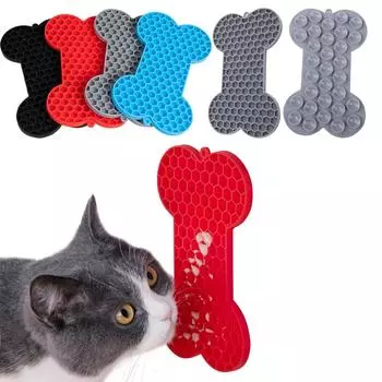 1PC Bone Silicone Licking Pad Slow Food For Dogs Slow Food Pad For Pets Slow Feeding Pet Training синий