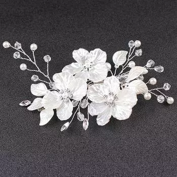 1Pc Bride Headwear Handwoven White Flower Gift Jewelry Crystal Hair Clip Women Hair Accessories Headpiece серебряный