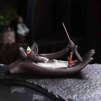 1pc Buddha s Hand & Lotus Meditation Relaxation Home Decoration Ceramic Incense Burner Incense Sticks Holder (Without Incense)