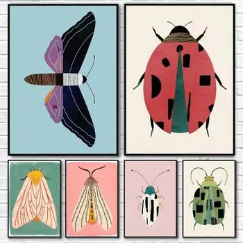 1pc Butterfly Wall Art Ladybug Tiger Moth Beetle Feather Poster Paper Print Home Bedroom Entrance Art Painting Decoration 21cm30cm NoFrame