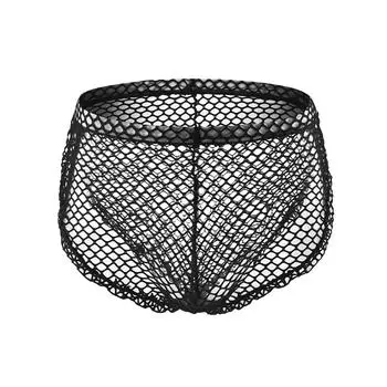 1Pc Button Sexy Mesh Personalized Trend Boxer Brief Summer Hollow Underwear Side Slit XL