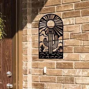 1 шт. Металлическая табличка с кактусом, Монограмма кактуса, Настенное искусство, Декор для сада, Стильное настенное искусство с кактусом и сталью, Уникальное украшение для дома чёрный