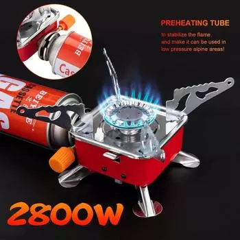 1pc Camping Stove With Piezo Ignition Collapsible Pocket Rocket Backpacking Stove Kitchen Tools