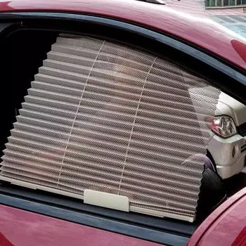 1Pc Car Automatic Retractable Parasol Car Side Window Mesh UV Protect Curtain бежевый