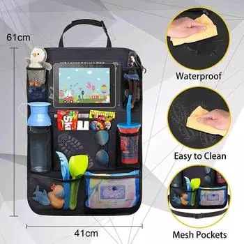 1PC Car Back Seat Bag Organizer Kids Car Backseat Cover Protector with Touch Screen Tablet Holder Kick Mats with Pocket for Toys