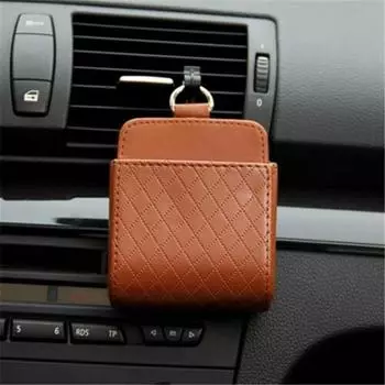 1pc Car Phone Holder Storage Bag PU Fabric Large Capacity Automobile Vent Outlet Hanging Organizer Box Car Accessories коричневый