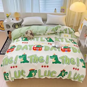 1PC Cartoon Crocodile Pattern Duvet Cover 100% Cotton Quilt Cover with Zipper Skin-friendly Comfortable Queen Size Bedding 150x200cm Single 1Pc