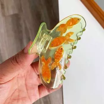 1pc Cartoon Goldfish Grab Clip Back Head Hair Bun Claws Long Hair Clip Shark Clip Hair Accessories For Female