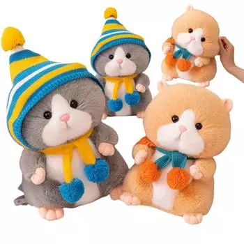1pc Cartoon Hamster with Hat Animals Plush Cute Soft Mouse Dolls Girls Sleeping Plush Pillow Birthday Xmas Gifts Decor about 25cm