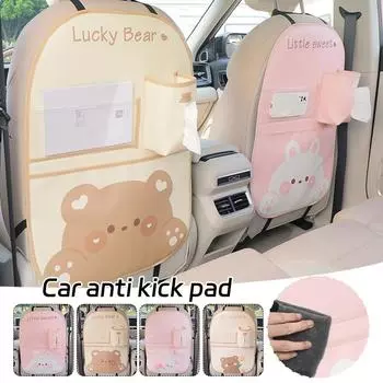1PC Cartoon Kid Anti-kick Pad Auto Accessories Seat Back Protector Cover Anti Kick Mat With Storage Pocket Tissue Box Waterproof