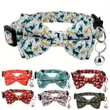1pc Cat Collar With Bells And Bow Tie, Adjustable Cat Collar Breakaway Cute Christmas Themed Kitten Collar For Cats And Puppy One Size Fits All белый