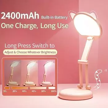1PC Cat складная настольная лампа - перезаряжаемая и регулируемая, ультрапортативная беспроводная лампа для чтения для домашнего декора и офисных принадлежностей розовый