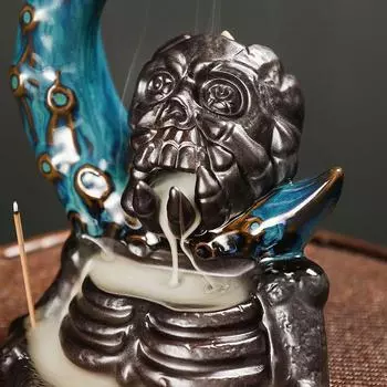 1pc Ceramic Backflow Incense Burner, Creative Moon and Halloween Skull Head Backflow Incense Holder Home Decor (Without Incense)