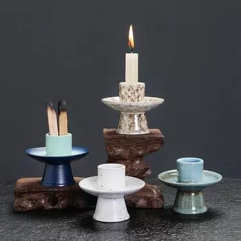 1pc Ceramic Candlestick & Incense Holder Morandi Color Perfect for Sage Palo Santo Stick Ramadan Decoration (Without Incense)