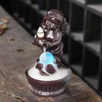 1pc Ceramic Handicrafts Angell Waterfall Backflow Incense Burner Purple Clay Home Ornaments (Without Incense)