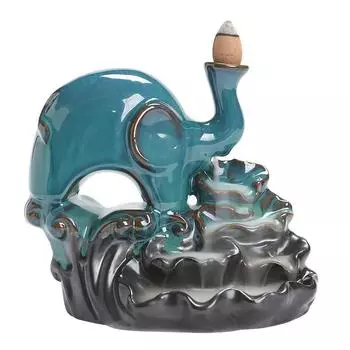 1pc Ceramic Handicrafts Lotus Elephant Backflow Incense Burner Incense Censer Home Ornament Tea Pet (Without Incense)