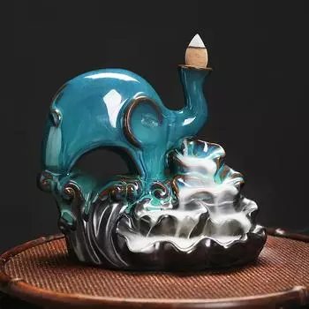 1pc Ceramic Handicrafts Lotus Elephant Backflow Incense Burner Incense Censer Home Ornament Tea Pet (Without Incense)