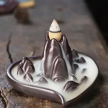 1pc Ceramic Handicrafts Loving Heart Landscape Home Decor Ornaments Waterfall Backflow Incense Burner Purple Clay Incense Censer