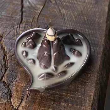 1pc Ceramic Handicrafts Loving Heart Landscape Home Decor Ornaments Waterfall Backflow Incense Burner Purple Clay Incense Censer