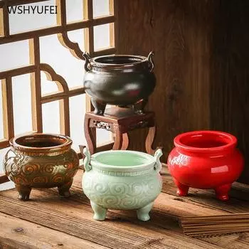 1pc Ceramic incense burner decorations Buddhist hall utensils Temple Sacrifice home decor pray for auspiciousness feng shui
