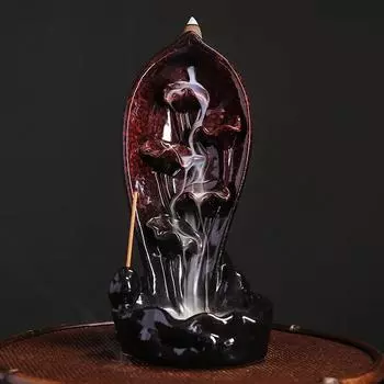 1pc Ceramic Incense Burner With 20 Cones, Waterfall Backflow Incense Stick Holder, Aromatherapy Ornament, Zen Decor, Home Decor