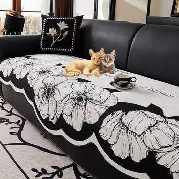 1PC Chenille Sofa Cover for Living Room Black Flower Shaped Sofa Towel Nordic Non Slip Couch Covers L Shaped Sofa Mat Seat Pad A 90x90