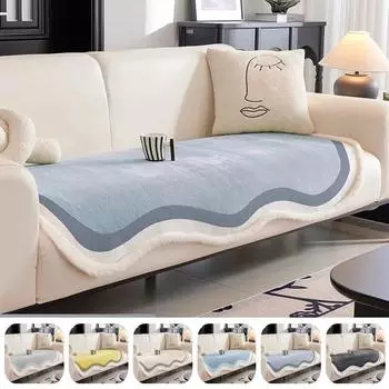 1PC Chenille Sofa Cushion Cover with Plush Edge Non-slip Nordic Couch Slipcover Fashionable Sofa Towel Seat Pad Home Protection A 90x90