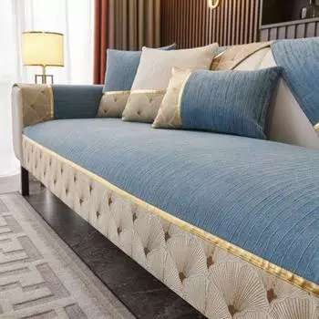 1pc Chenille Sofa Slipcover, Non-slip Sofa Cover, Golden Edge Nordic Couch Cover Furniture Protector for Bedroom Office Living Room Home Decor 90 * 160cm