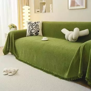 1pc Chenille Waterproof Sofa Cover Couch Cover Four Season Universal Furniture Protector for Bedroom Office Living Room Home Decor Couch Cover Blanket 180*180CM зелёный