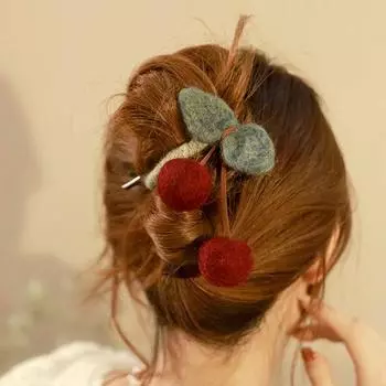 1Pc Cherry Gripper Hairpin Hair Pin Hair Accessories Woolen Hair Clip Winter Felt gripper Updo Twist Clamp Sweet Hair Shark Clip New Chinese Style