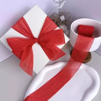 1PC Chiffon Crinkle Shiny Silver Glitter Chiffon Ribbon Flower Bouchet Accessories Elegant Metallic Ribbon 1pc