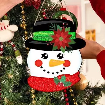 1Pc Christmas cartoon snowman wooden hanging, window door holiday home decoration wooden hanging, Christmas family party decoration supplies small