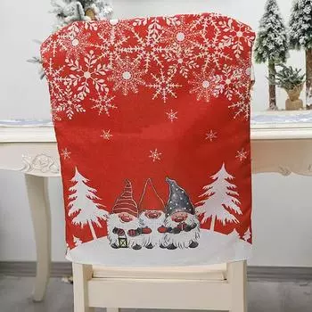 1pc Christmas Chair Case Santa Claus Snowflake Printed Seat Back Cover Cap Home Indoor Decoration Party Events Supplies 1 pcs