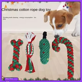 1pc Christmas Design Teeth Cleaning Braided Rope Knot Pet Toy, Dog Chew Durable Toy For Cat And Dog Teeth Cleaning Supply Toy