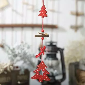 1pc Christmas new red polka dot wooden pendant five-star Christmas tree creative pendant bow heart pendant