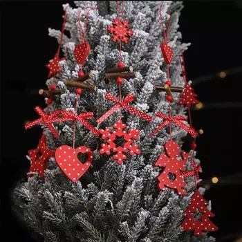 1pc Christmas new red polka dot wooden pendant five-star Christmas tree creative pendant bow heart pendant