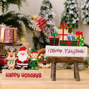 1pc Christmas Ornament Wooden Letter Ornament Creative Elderly Christmas Gift Box Wooden Block Ornament Decoration A