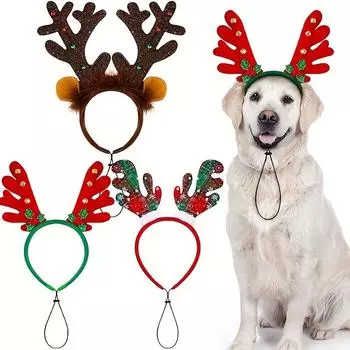 1Pc Christmas Reindeer Antlers Dog Headband-Festive Pet Accessory for Small to Medium Breeds,Ties on Style,Holiday Dog Apparel One Size Fits All красный